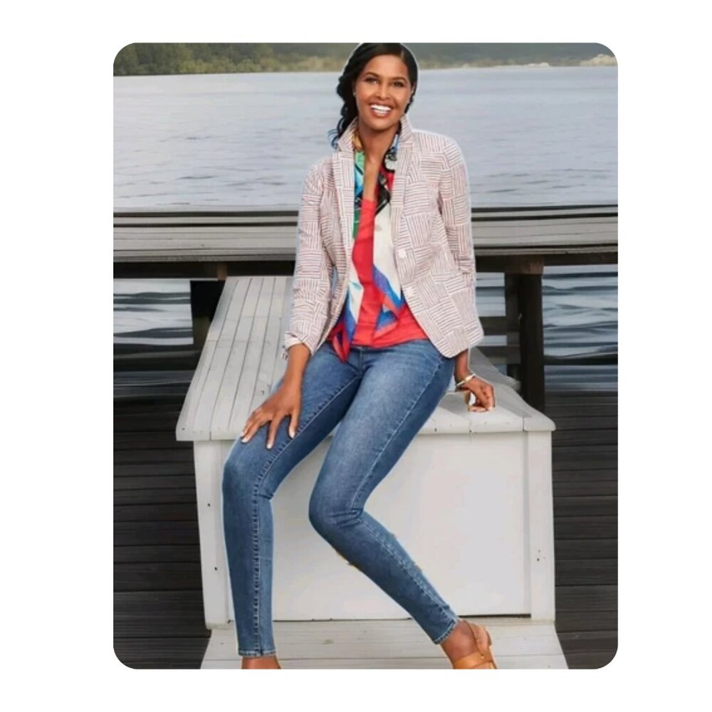 Talbots Sz 4 Patchwork Blazer Jacket Seersucker B… - image 4